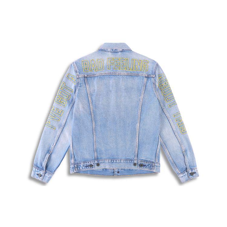 Levis X Sta Washed Distressed Letter Print Long Sleeve Denim Jacket Men jackets Blue 72334-0449