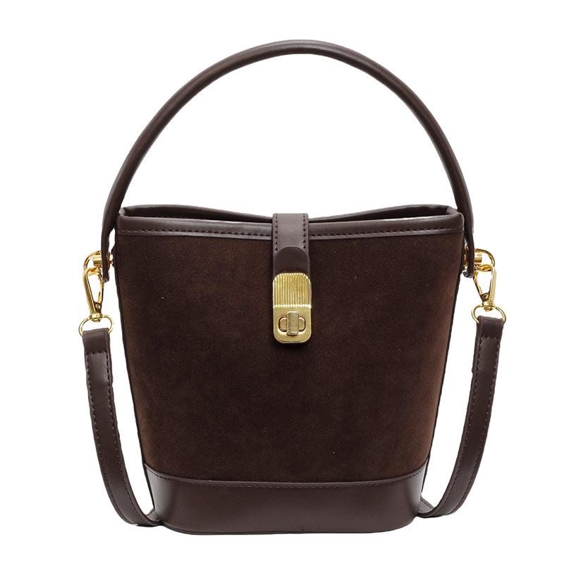 

Frosted texture fashionable new autumn and winter lock retro simple crossbody shoulder portable bucket bag woman