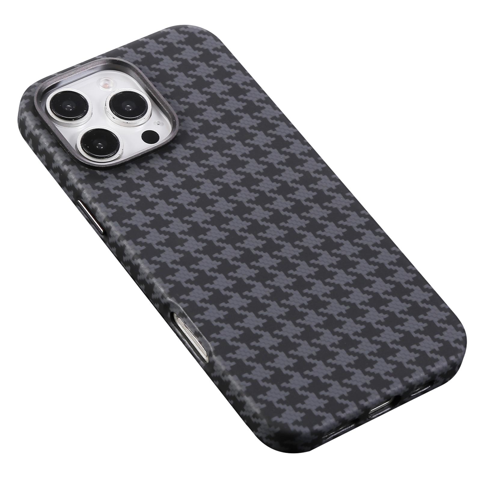 

For iPhone 16 Pro Max Magnetic Case Houndstooth Pattern Leather+PC Phone Cover Black