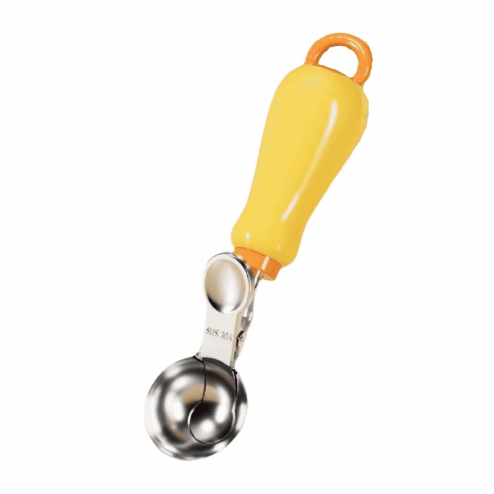 Creative Press Ice Cream Scoop Stainless Steel Ice Cream Digger Fruit Scoop  Kitchen Use Press Yellow