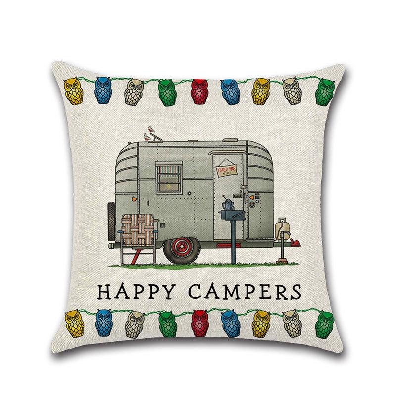 Ornate Happy Campers Sofa Throw Cushion Cover Ideal For Home Dcor