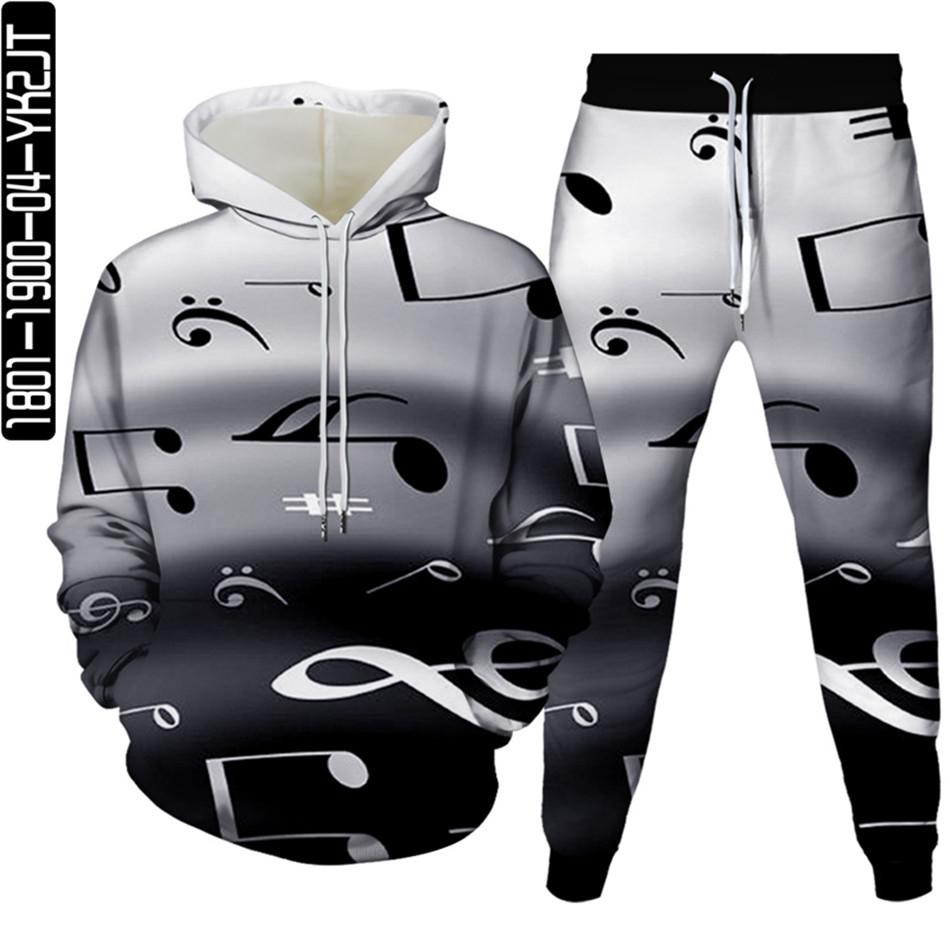 Musical Note 3D Druck Männer Trainingsanzug 2 Pcs Sets Herbst Frühling Hoody Sweatshirt + Lange Hosen Sport Weibliche Mode Kleidung anzug S-6XL