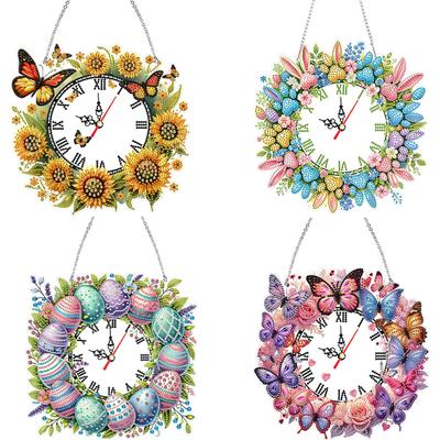 2D Flat DIY Acrylic Special Shape 5D Hanging Clock Art Craft Diamond Art Clock Pendant Kit for Living Room Decoration