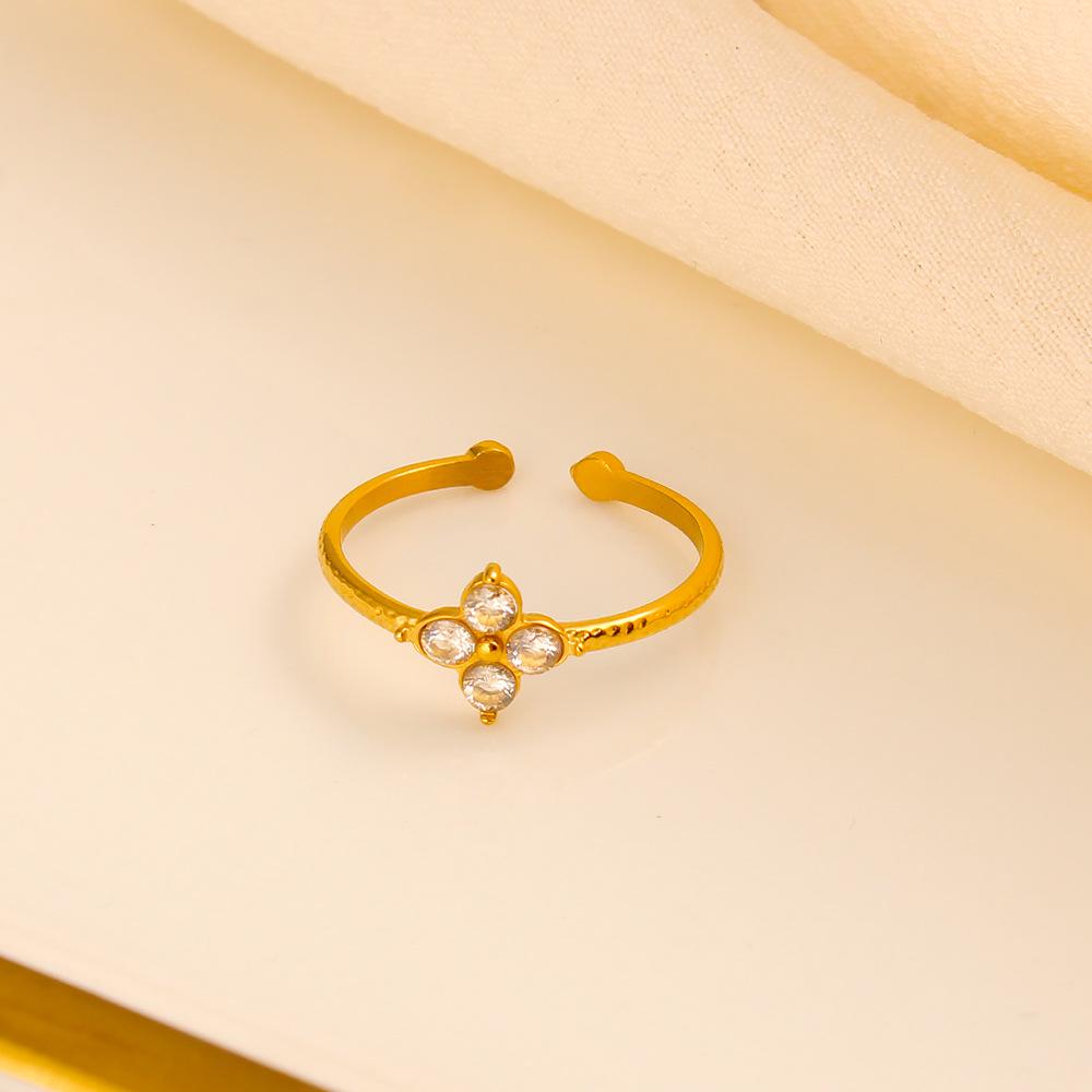 18K Gold-Plated Titanium Steel Zirconia Flower Open Ring - Fashionable, Versatile  Adjustable