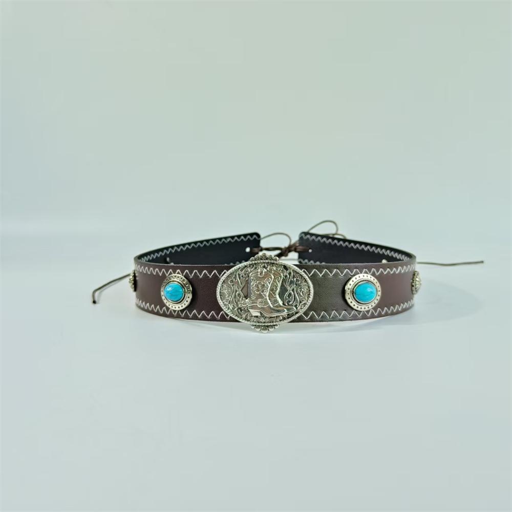 Enthic Hat Accessories Leather Belt For Hat Band Cowboy Hat Decoration Rivet Belt Straw Hat Band Bohemia Hat Accessory