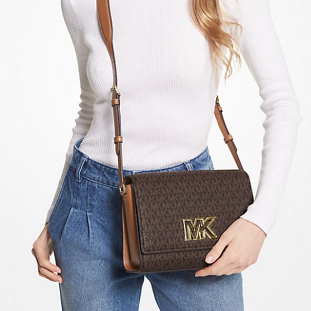 New MICHAEL KORS Mimi Coated Canvas Shoulder Bag, Crossbody Bag Medium Size Women's Brown 35T2G8IM2B-BROWN