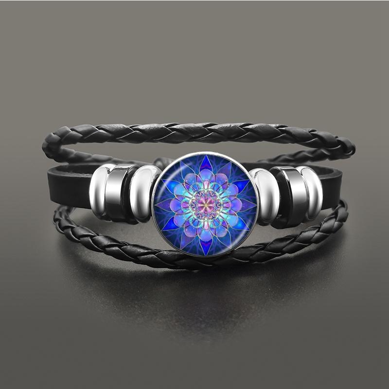 Vintage Om Yoga Chakra Mandala Snap Button Bracelets Classic Flower of Life Tree Adjutable Leather Bracelet Wristband Jewelry
