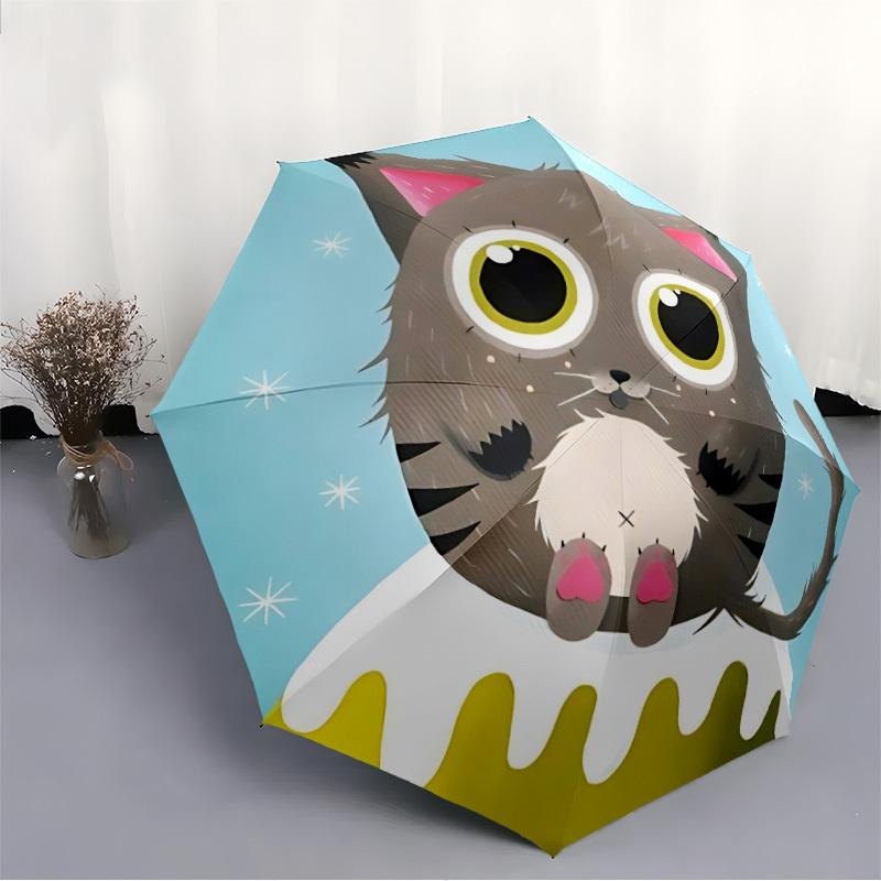 1pc Winter Cat Automatic Open/close Folding Umbrella, Compact Portable Travel Umbrella, Perfect Birthday/Christmas, Cute Umbrella, Durable C