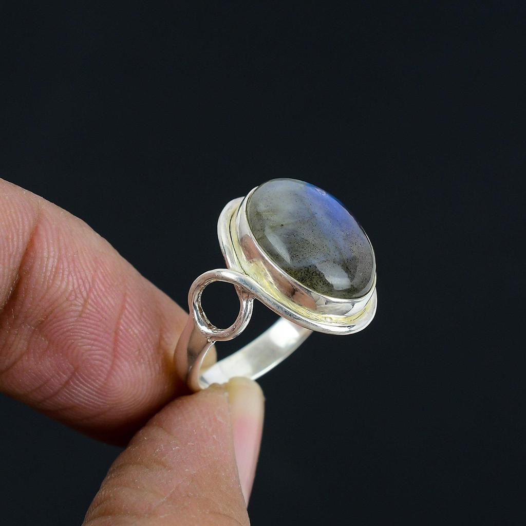 Prsten s přírodním labradoritem, stříbro 925, ručně vyráběný šperk s drahokamem, dárek k Valentýnu