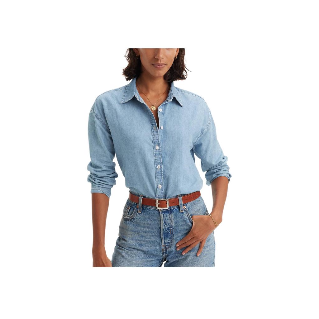 Levis Solid Color Loose Long Sleeve Shirt Women Shirts Sky-Blue A7610-0000