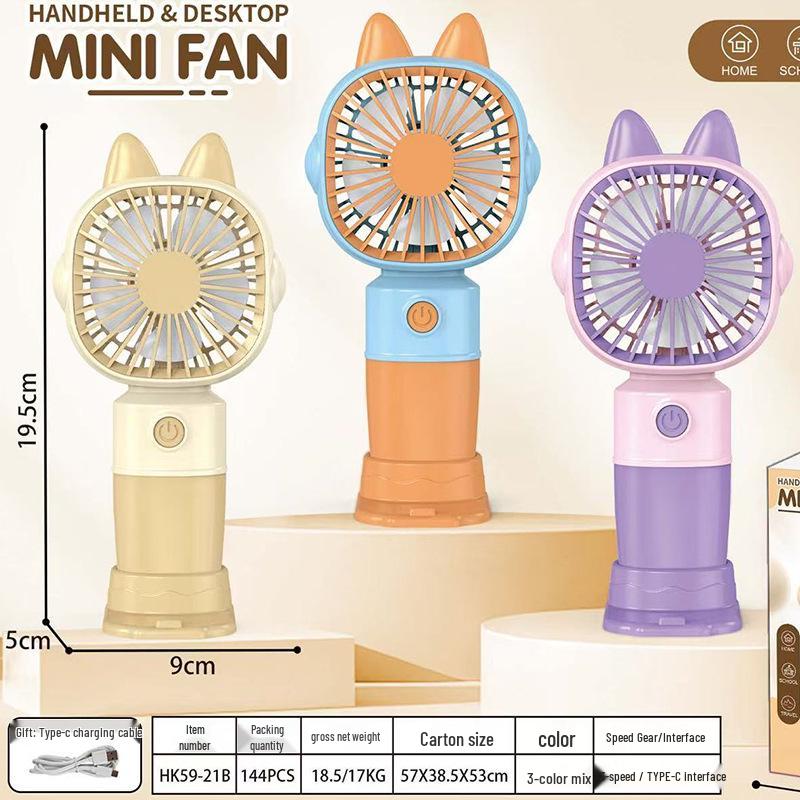 Ventilador portátil USB de dibujos animados - Mini ventilador eléctrico de escritorio para uso en exteriores
