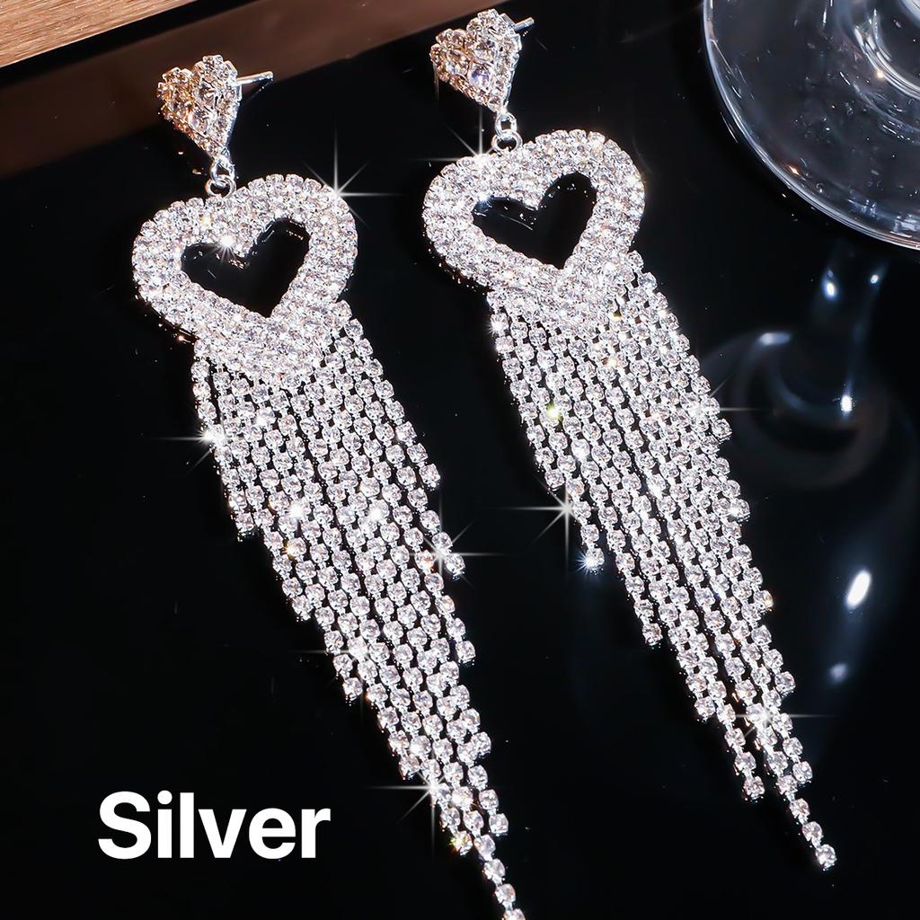 Long Tassel Rhinestone Earrings Dangle Jewelry Crystal Bridal Wedding Earrings Accessories for Women and Brides