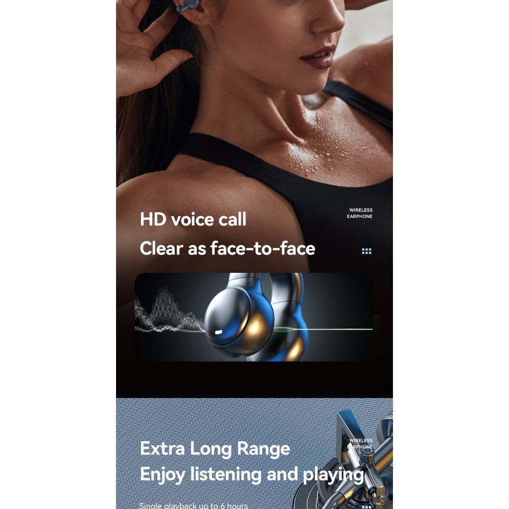 1SET M47 Ear Clip Type Bone Conduction Bluetooth Earphones Non In Ear Sports Digital Display Long Range Earphones