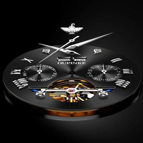 Men's Watch, Black Dial, Popular, Luxury, Gentleman's Brand, Skeleton, Tungsten Steel, Automatic, Sapphire, Calendar, Black, Luminous