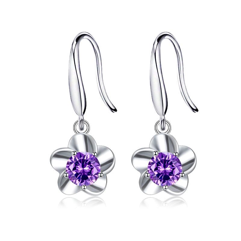 Korean Plum Blossom Amethyst Flower Earrings - Customizable Fashion Jewelry