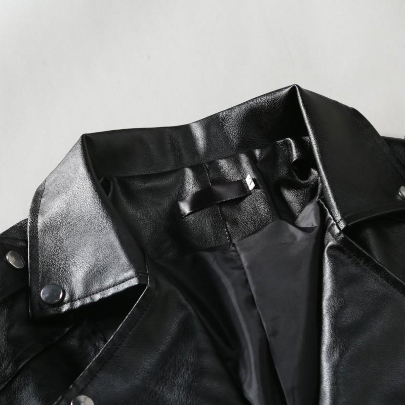 Mens Slim Fit PU Leather Biker Jacket With Lapel Collar Zipper Front Stylish Motorcycle Coat