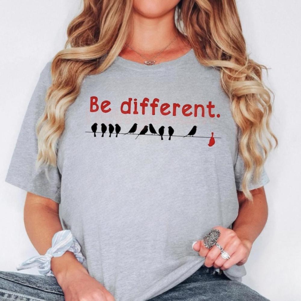 Be Different Birds On A Wire Tshirt Woman Man Casual Cotton Graphic T Shirts Creative Streetwear Camisetas Tops Tee Shortsleev