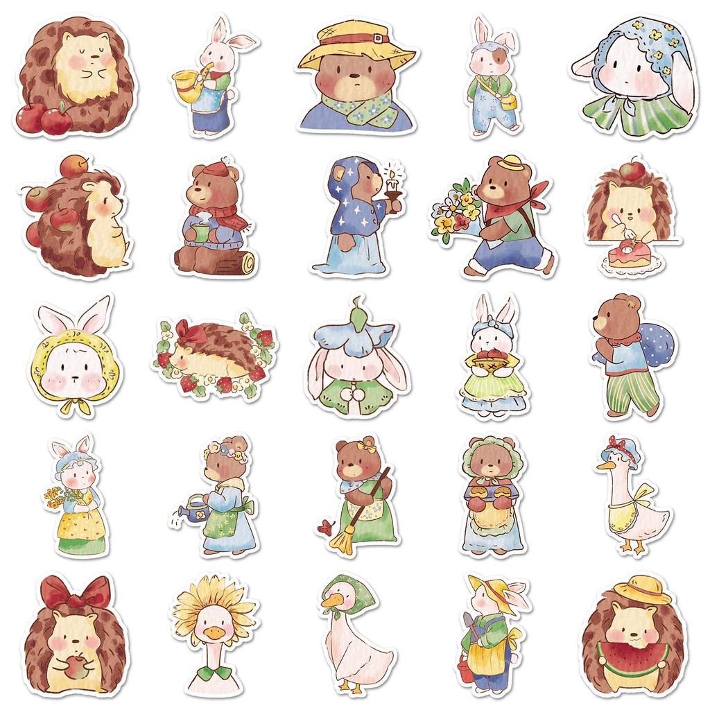 50 Original Forest Style Cartoon Stickers: Cute Hand-Painted Animal Designs for Water Bottles, Planners, and Phone Cases