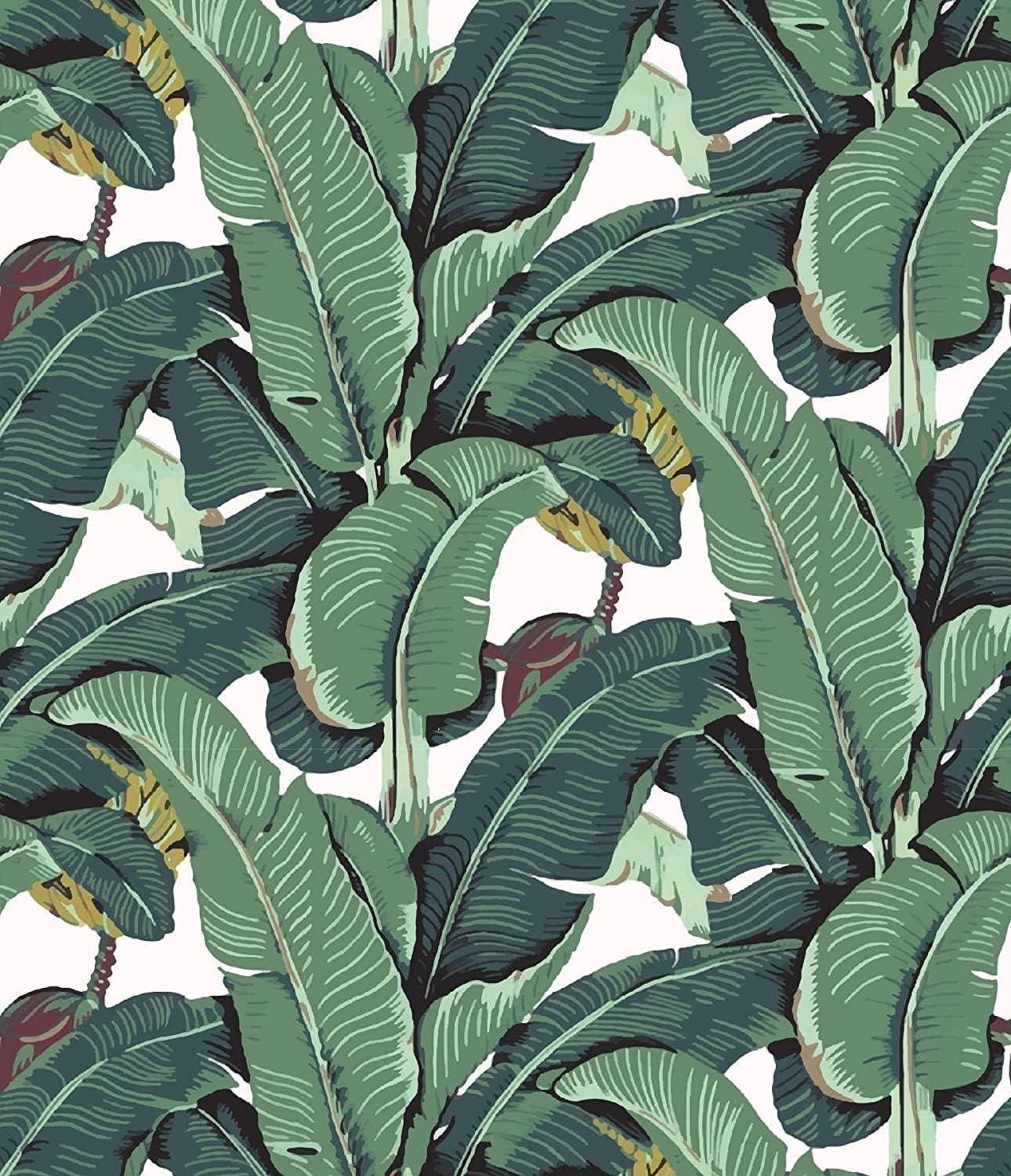 Wipon Green Tropical Palm Leaf Peel And Stick Wallpaper Banana Leaves Self Adhesive Wall Paper Removable Contact Paper For Living Room