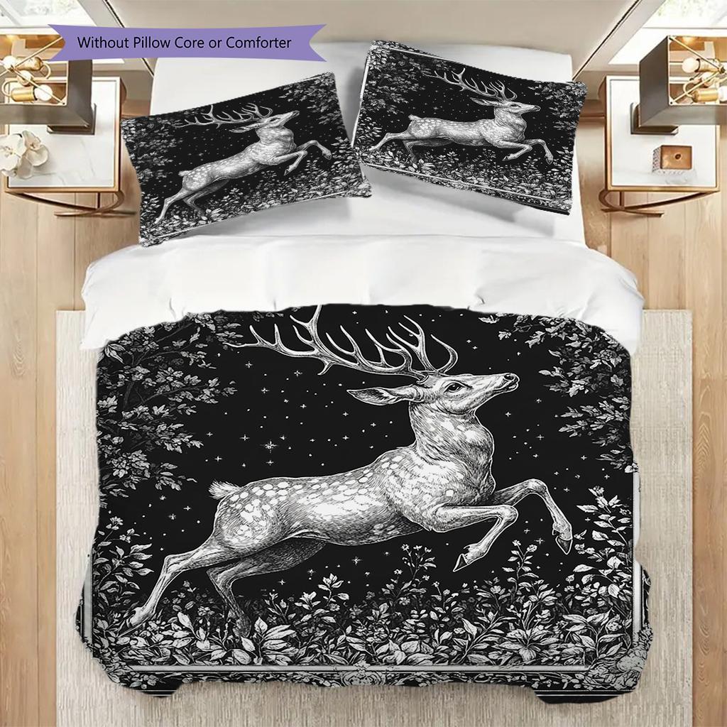 Deer Pattern Bedding Quilt Set Quilt Cover Pillowcase Home Decoration Birthday Gift (1 * Duvet Cover + 2 * Pillowcase, Without Core)