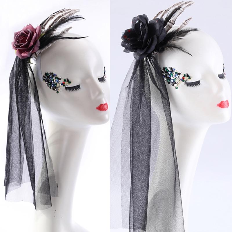 Lolita Hairpin Veil Gothic Headwear Black Veil Small Hat Lolita Hair Accessories Day Of The Dead Headband And Veil