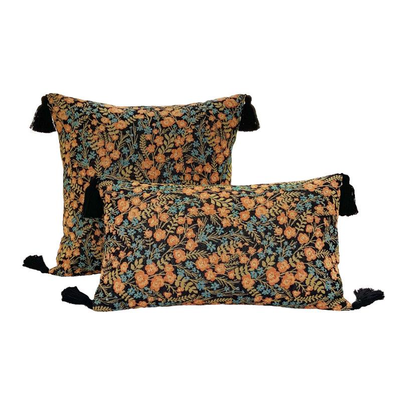 Retro European Style Cotton Linen Flower Cushion Pillowcase Living Room Sofa Backrest High Precision Jacquard Cushion Cover