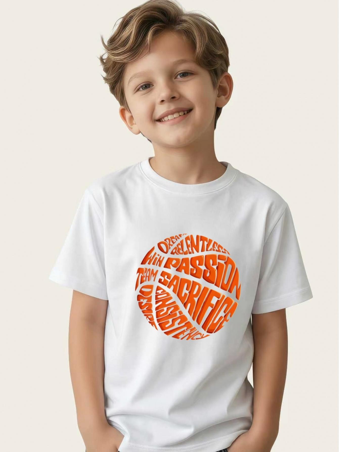

Children s American basketball creative letter short-sleeved boys summer round neck T-shirt 160