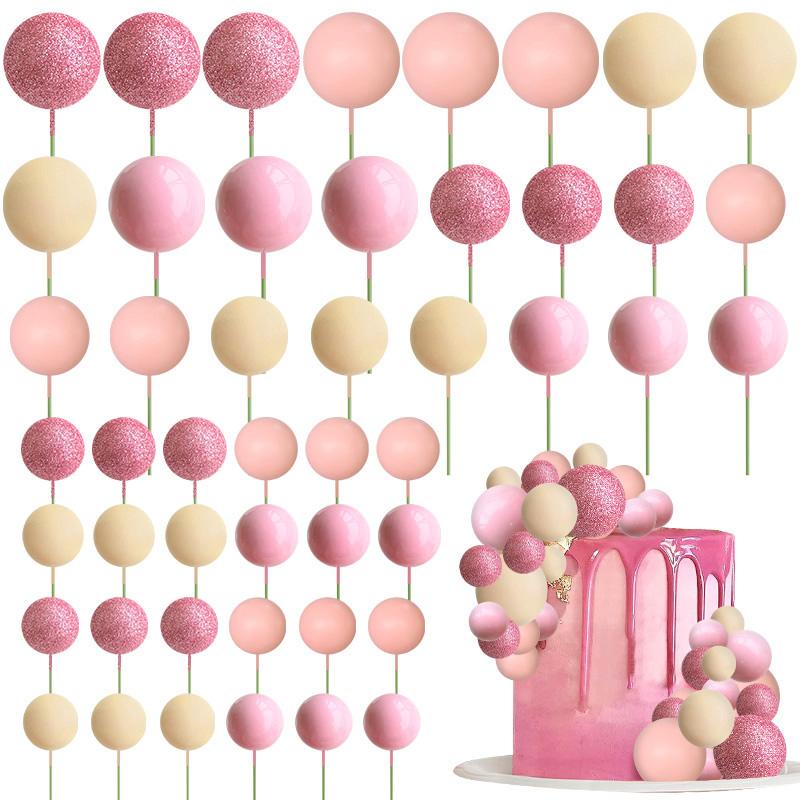 

48Pcs/set Pink Theme Cake Decoration Balls Cake Topper DIY Cupcake Dessert Insert Foam Balloons Birthday Party Wedding Supplies
