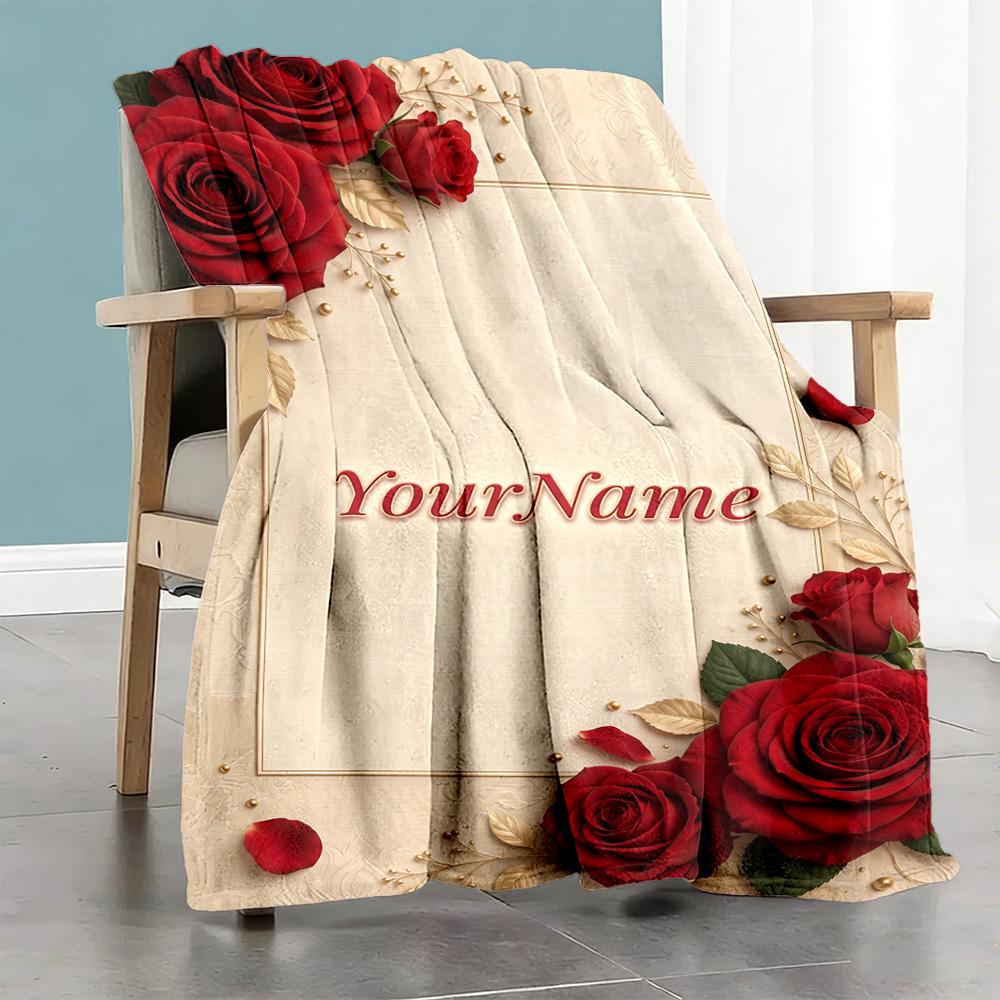 Rose Customize Text Blanket Lightweight Customizable Blanket Durable Comfort for Bed Living Room Sofa Office Ideal for All Seasons