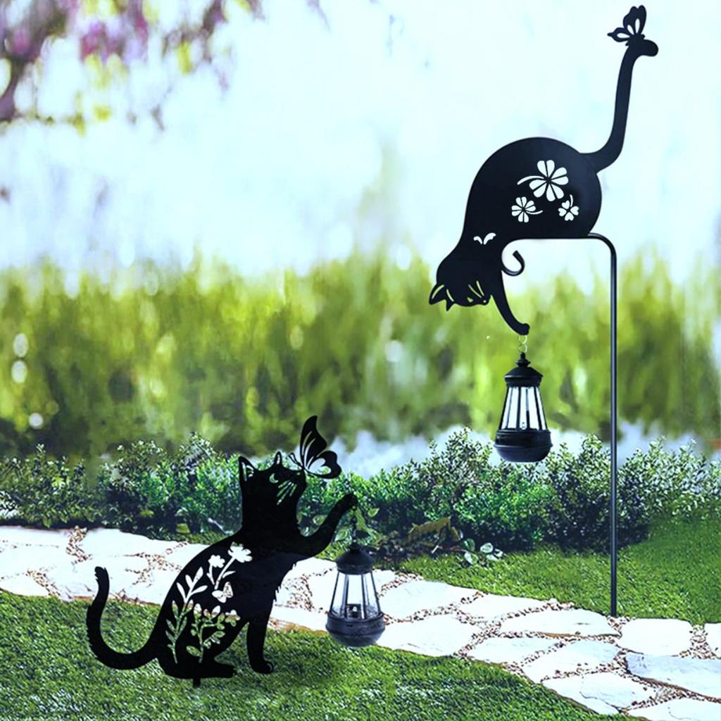 Outdoor, Household, Waterproof, Lawn, Floor Mounted, Iron Art, Cat Animal Shaped, Courtyard Garden Decoration, Solar Lights