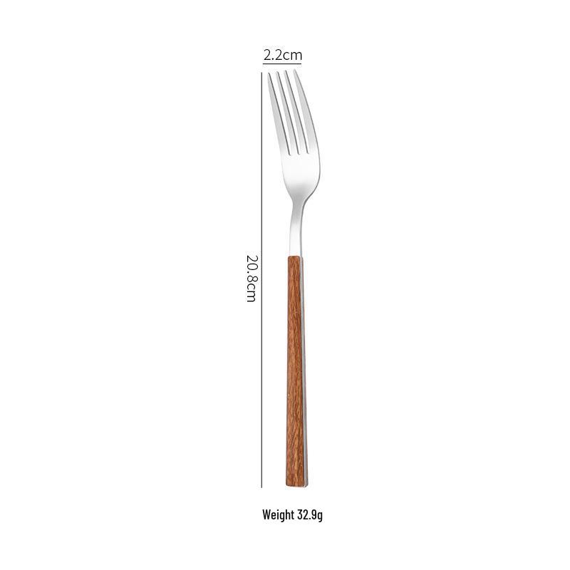 Korean Style 430 Stainless Steel Tableware Set with Imitation Wood Grain Handles: Includes Knife, Fork, Spoon, and Chopsticks