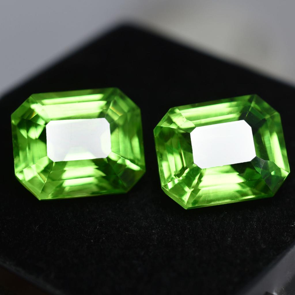 CERTIFIED 16.08 Ct NATURAL Green PERIDOT Emerald Shape Rare Loose Gemstone Pair DZ-765
