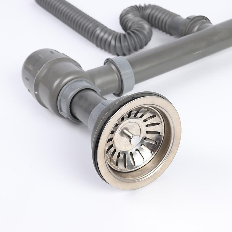 Double Bowl Kitchen Sink Drain Pipe Kit Leak Proof Anti Blocking UV Resistant Long Lifespan for Outdoor Patio Kitchen Sinks