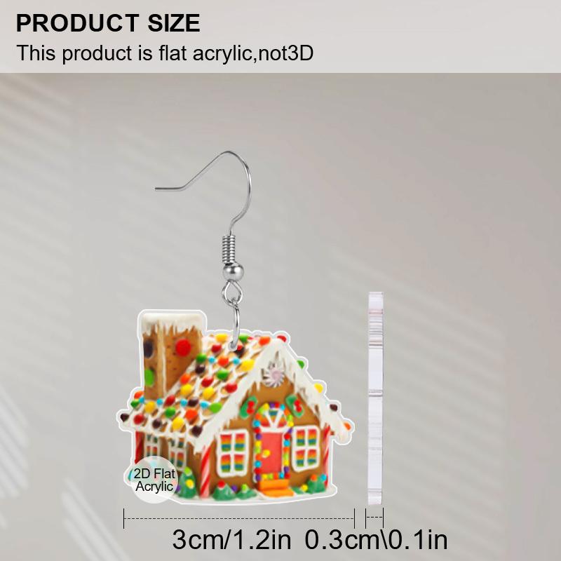 2D Flat Christmas Candy House Dangle Earrings, Lightweight Acrylic Material,  Suitable for Women, Ideal for Party Gifts, Jewelry, and Christmas Gifts.