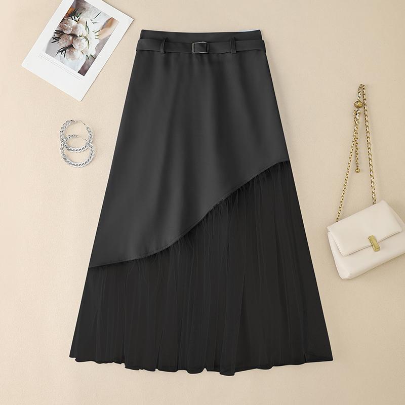 ZANZEA Women Casual Mesh Splice Elegant Midi Skirts S чёрный