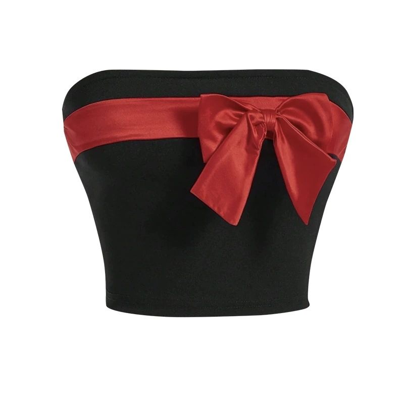 Umbilical Bow Strapless Base Top Women's Crop Top Bows Tube Top Bottoming Tops