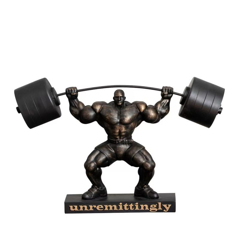 Muscle Man Weightlifting Bodybuilding Strongman Statue Resin Decoration Home Room Sculpture Ornaments Sports Gym Figurine Crafts