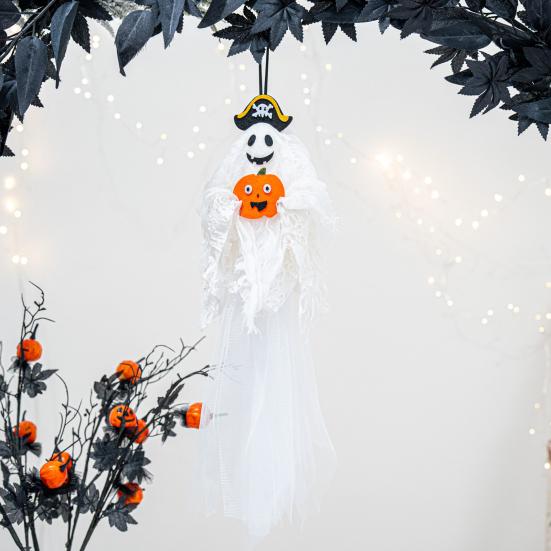 Halloween Hanging Ghost Decoration Spooky Flying Pirate Ghost Holding Pumpkin/Bat/Spider for Indoor And Outdoor Tree Decor