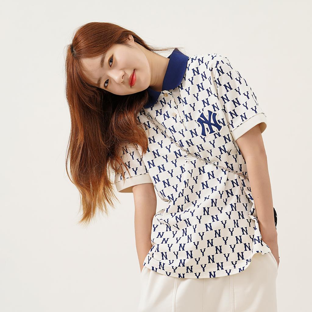 New MLB Base Logo SS22 Polo Shirt Women's Cream 3FPQM5023-50CRS