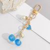 Cute Cherry Keychain With Pearl And Heart Charm Resin Fruit Pendant Bag Accessory For Women Girls