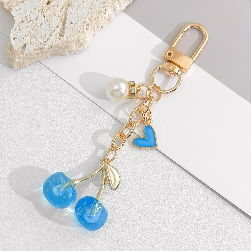 

Cute Cherry Keychain With Pearl And Heart Charm Resin Fruit Pendant Bag Accessory For Women Girls A3