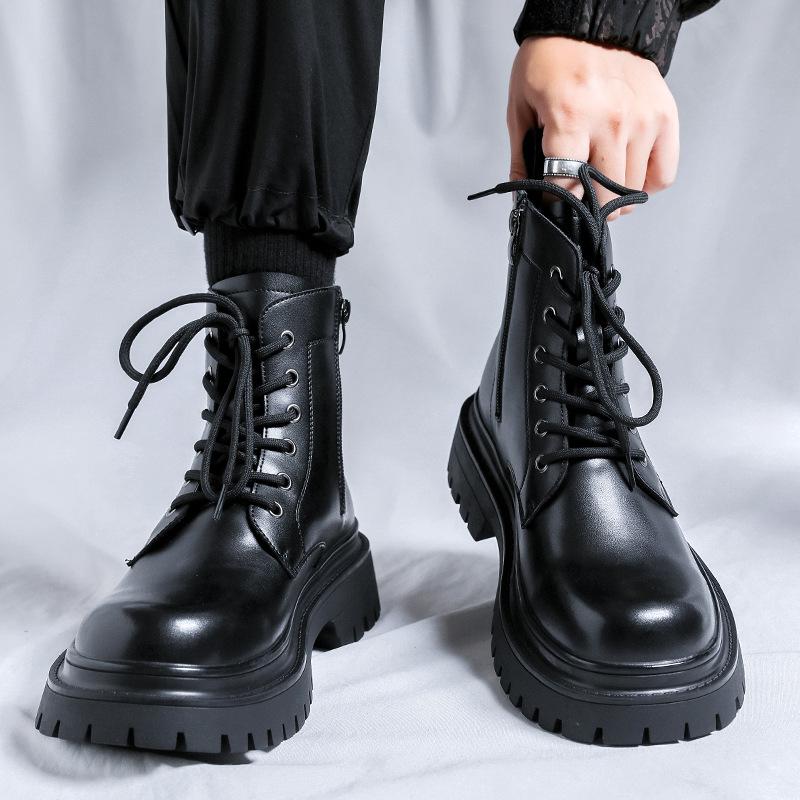 Men Fashion Party Banquet Dress Autumn Winter Boots Lace-up Natural Leather Shoes Cowboy Platform Boot Handsome Ankle Botas Mans