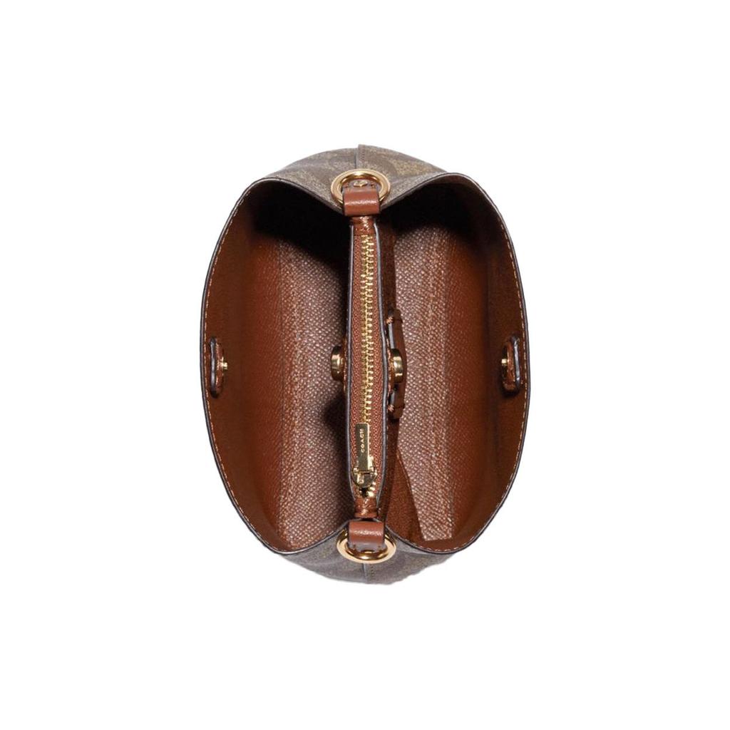 Coach Town 16 Rainbow Logo Print Dark Wood Leather Bucket Bag Women Bags Khaki C6835-IME7V