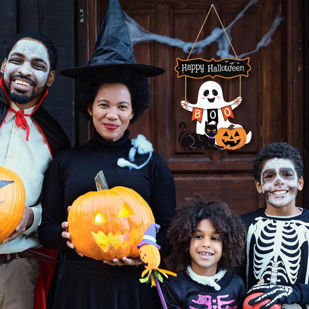 Creative Happy Halloween Door Hanging Pendant Wooden DIY Door Wreaths Pumpkin Horror Party Props Home Decoration