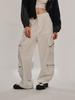 SOME PLACE Cotton Elastic Waist Wide Double Zip Pocket Cargo Pants [Ivory]