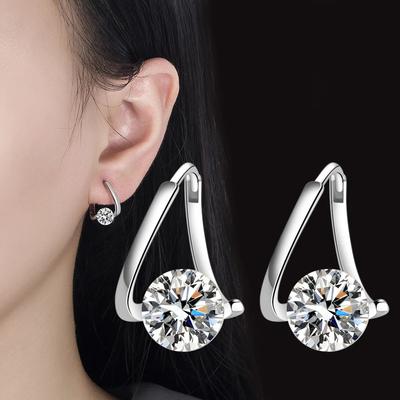 Neue 925 Sterling Silber Zirkon Kristall Ohrringe Einfache Geometrische Design Engagement Schmuck Geschenk für Frauen