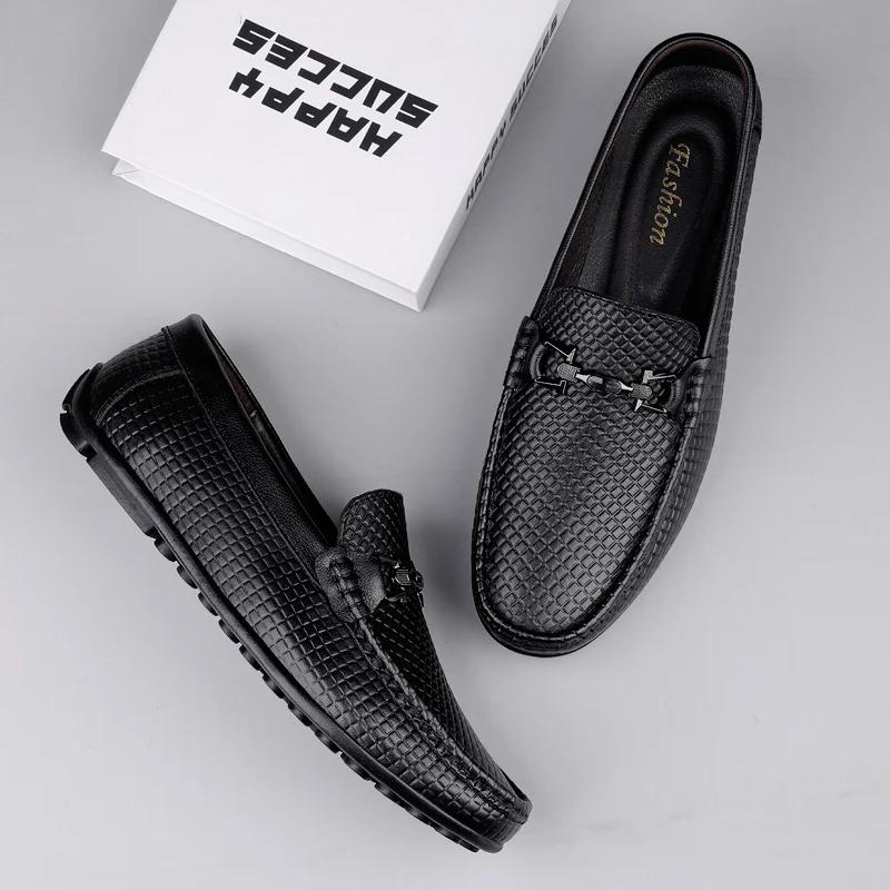 Fashion Genuine Leather Man Casual Shoes Italian Luxury Soft Men Loafers Handmade Moccasins Breathable Slip on Boat Flats Business Shoes