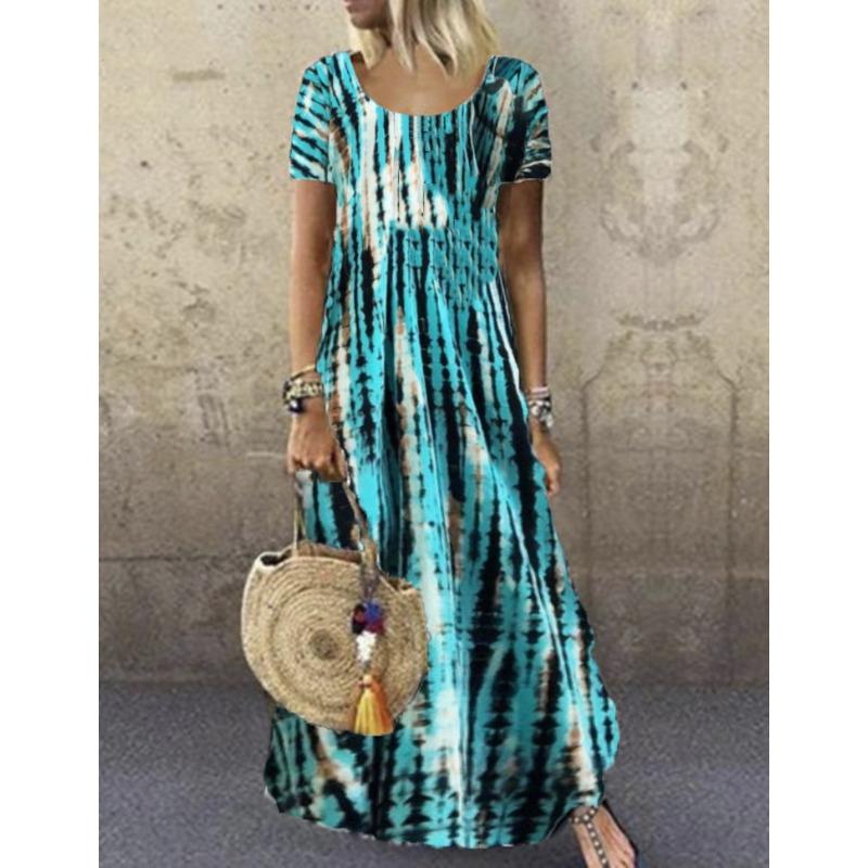 QICED Fashion Summer Spring Short Sleeve O-Neck Casual Dresses