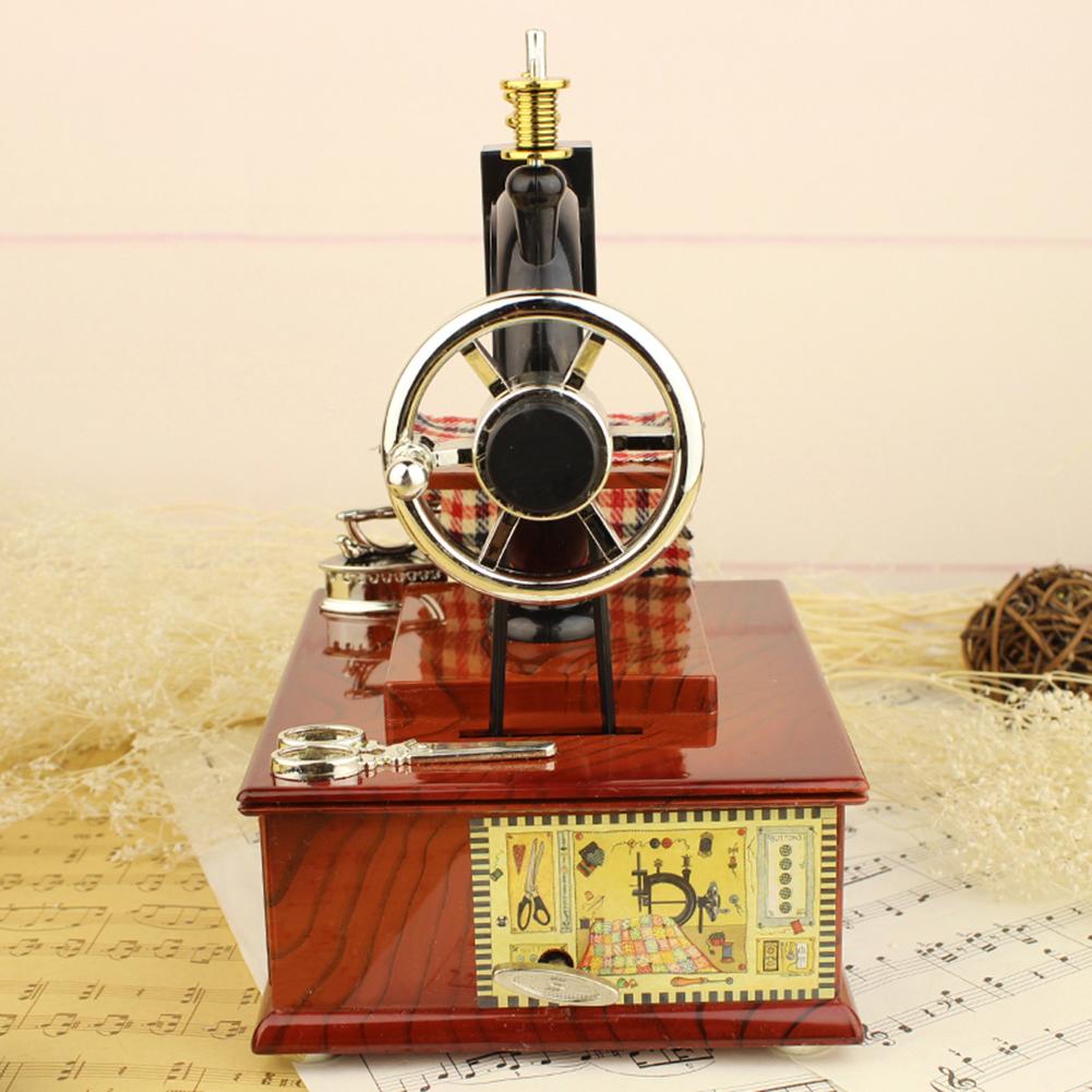 Simulation Sewing Machine Music Box Kids Retro Toy Jewelry Box Resin Craft Desktop Ornaments Home Decor for Christmas Gift