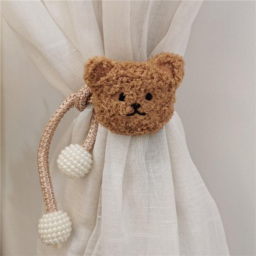 2Pcs Cute Window Curtain Buckles Ins Bear Curtain Tieback Cartoon Bear Curtain  Curtain Decor